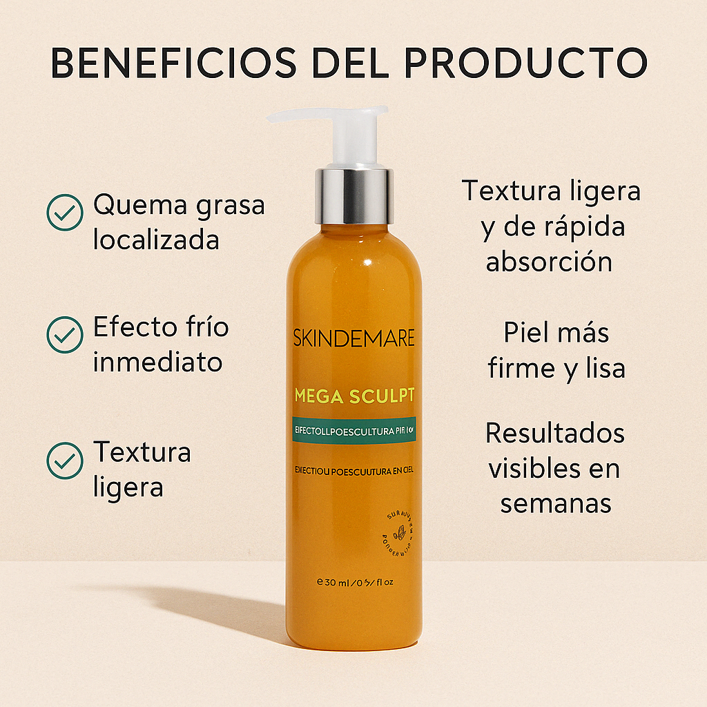 Gel Reductor Skindemare Mega Sculpt 250ml | Efecto Frío Crio-Escultor | Ingredientes Naturales | Tonifica y Reafirma la Piel